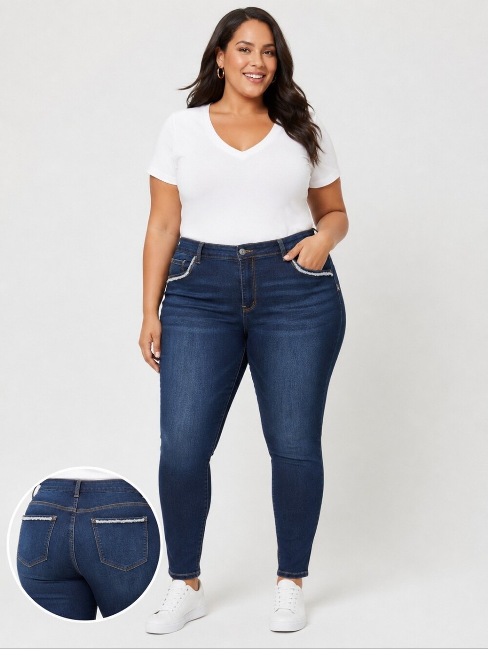 👖 WAX Jean Los Angeles Plus Size Skinny Jeans Size 18 Dark Wash Frayed Pocket D